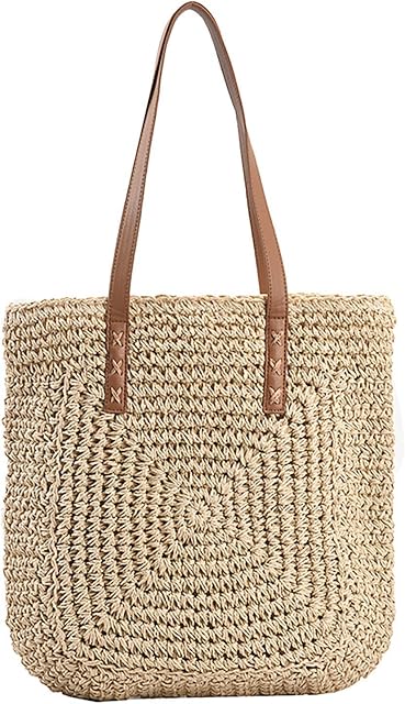 DKIIL NOIYB Straw Shoulder Bag For Women, Large Straw Bags Weave Handmade Handle Tote Bag Summer Beach Straw Handbags Bohemian Crossbody Bag