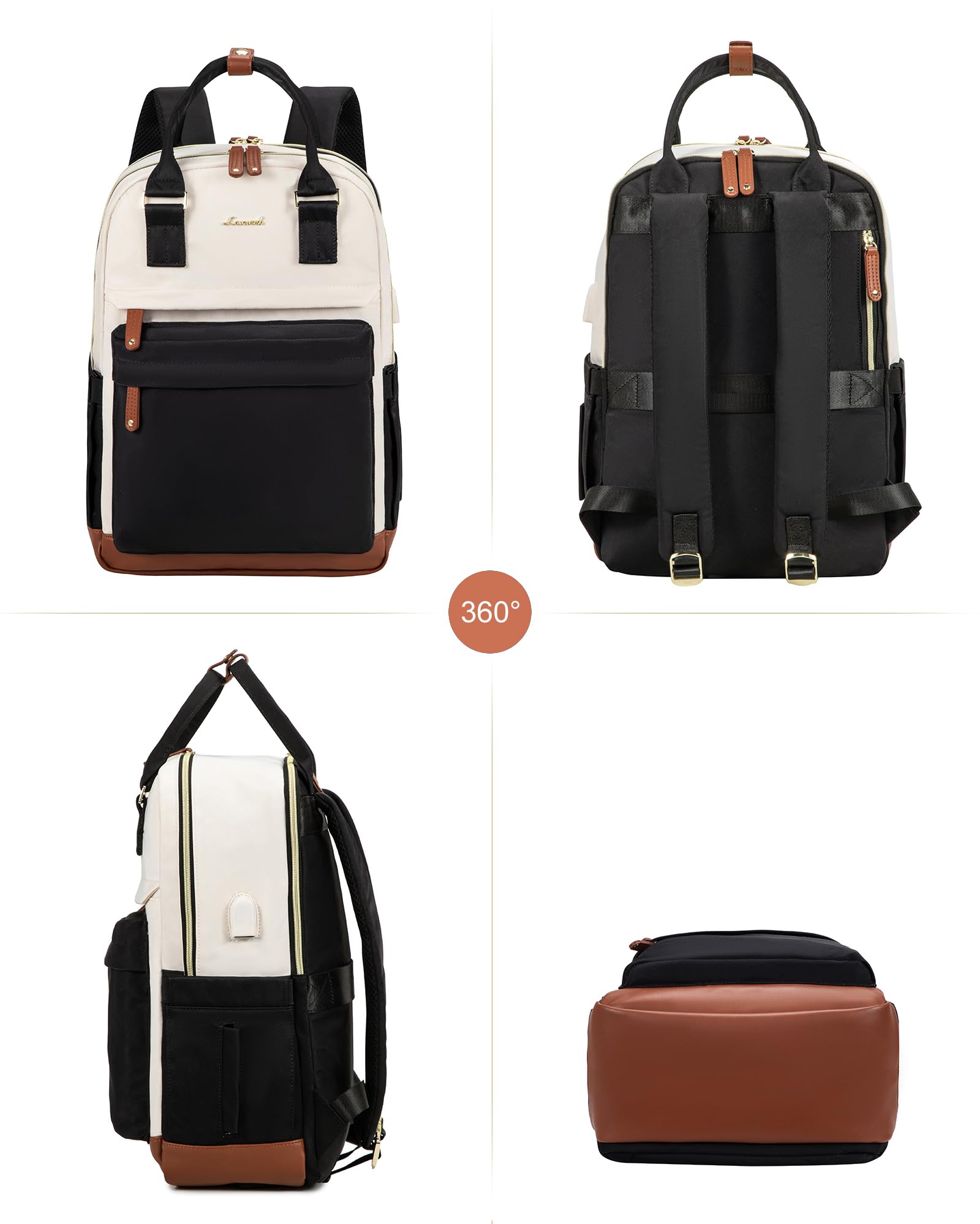 LOVEVOOK Sac a Dos Femme, 15.6 Pouces Sac à Dos Ordinateur Portable Voyage, Sac Travail Antivol pour Ordi Pc Etanche, Travel Backpack Pakkable pour Voyage College Loisir Travail Affaire École Noir