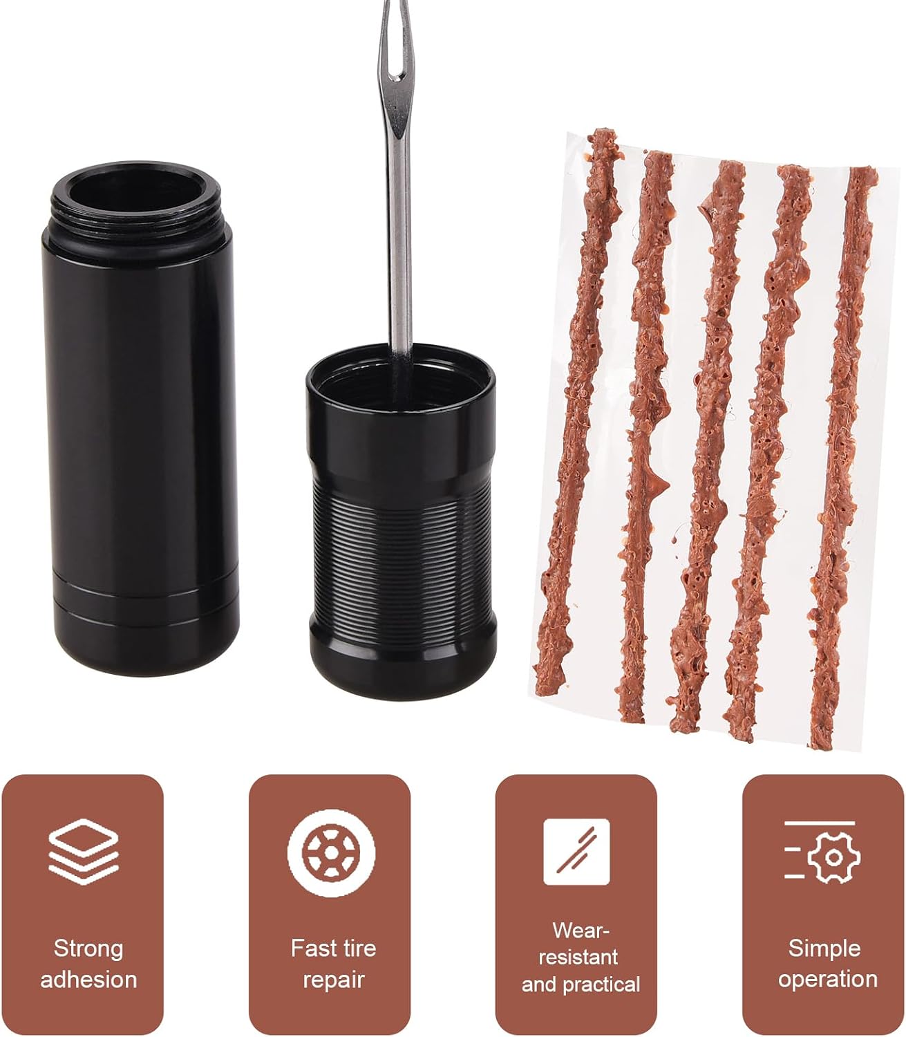 Tubeless Bike Tire Repair Kit, Flat Puncture Plugger 15 Bacon Strip