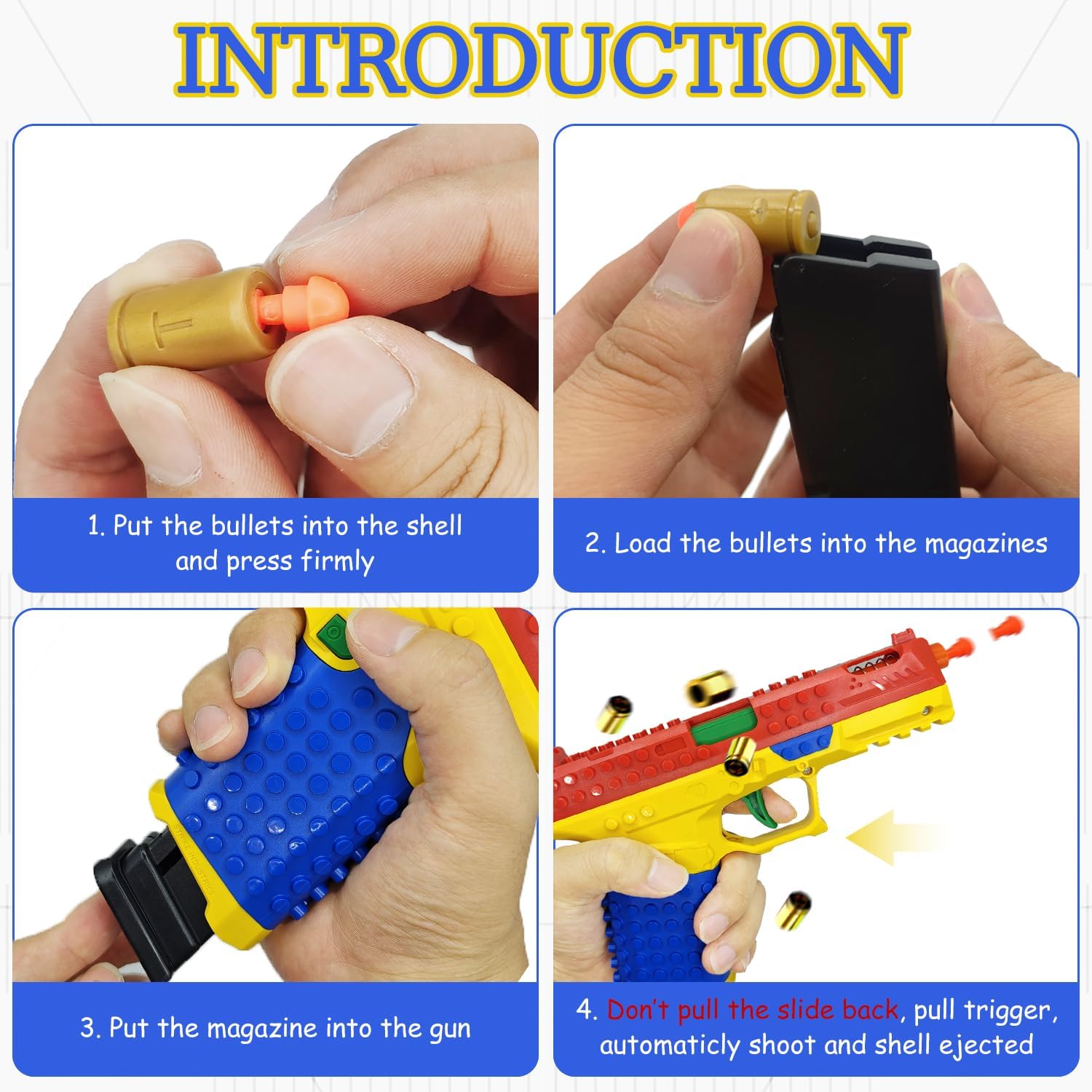 DIY Building Block Toy Gun Blaster, Shell Ejecting Toy Gun, Automatic Pull Back Action Shooting Games Education Model Toy Pistol for Kids Gifts