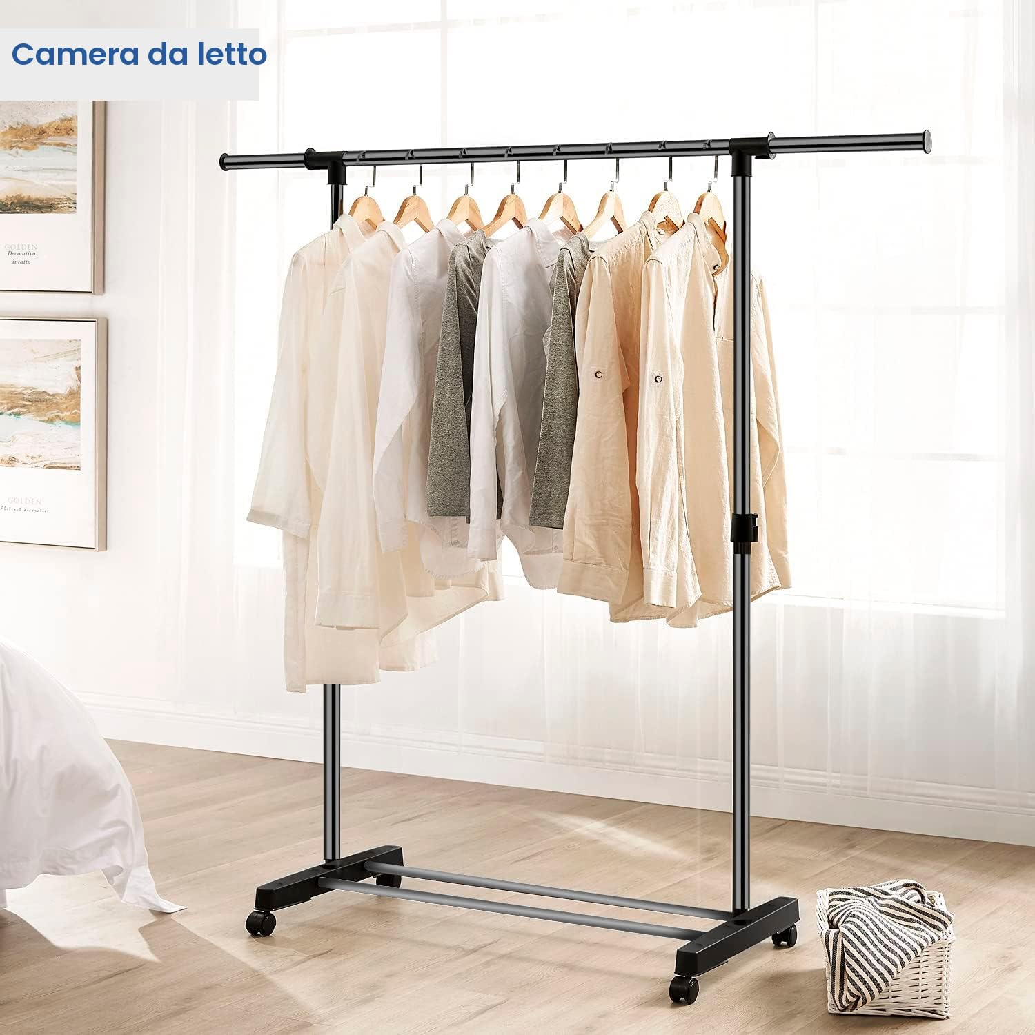 edihome, Appendiabiti per vestiti, guardaroba, appendiabiti, armadio per vestiti, resistente, in metallo e portatile con ruote