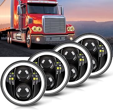 5 3/4 5.75 inch LED Headlight with Amber Halo DRL LED Projector Sealed Beam Headlight Compatible with Kenworth W900 Challenger Gran Torino P-eterbilt 352 4pcs