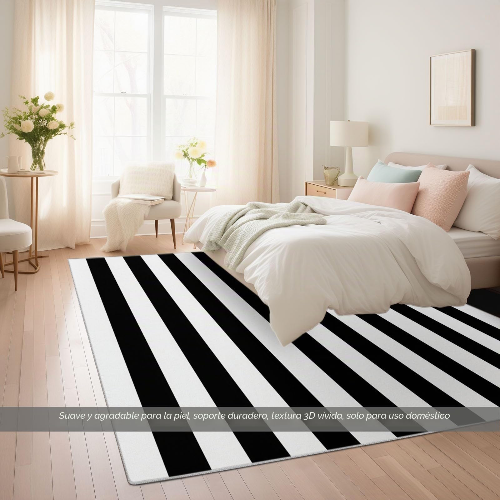 Alfombras de Salón Rayas Blancas Y Negras 120x180cm Alfombra Impresión 3D Moderno, Suave Pelo Corto Lavable, para Dormitorio, Comedor, Salon, Decoración del Hogar