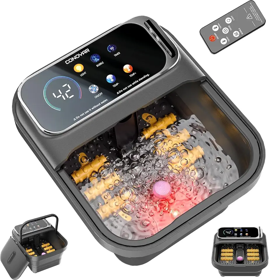 Collapsible Foot Soaking Tub, Remote Temperature Control and Bubble, Foot Bath Massager Tub with 6 Massage Rollers, Timer, Electric Pedicure Feet Soak Machine for Stress Relief