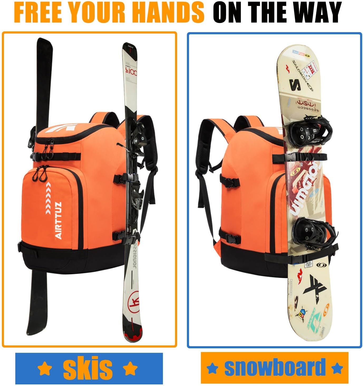 Ski Boot Bag - Ski and Snowboard Boots Backpack，Excellent for Travel with Waterproof Exterior & Bottom - for Men, Women and Youth.