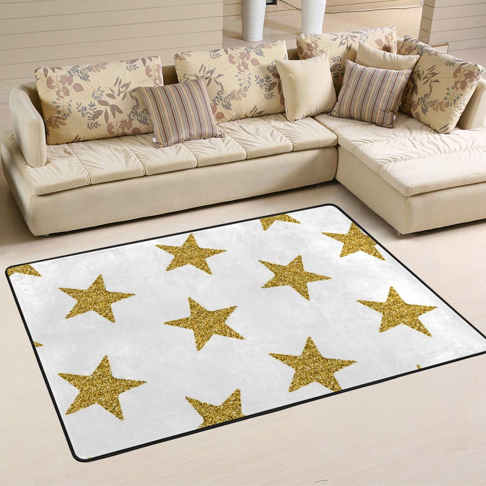Tapis doré pailleté Ruchen en velours corail pour salon et chambre 72x48 inch