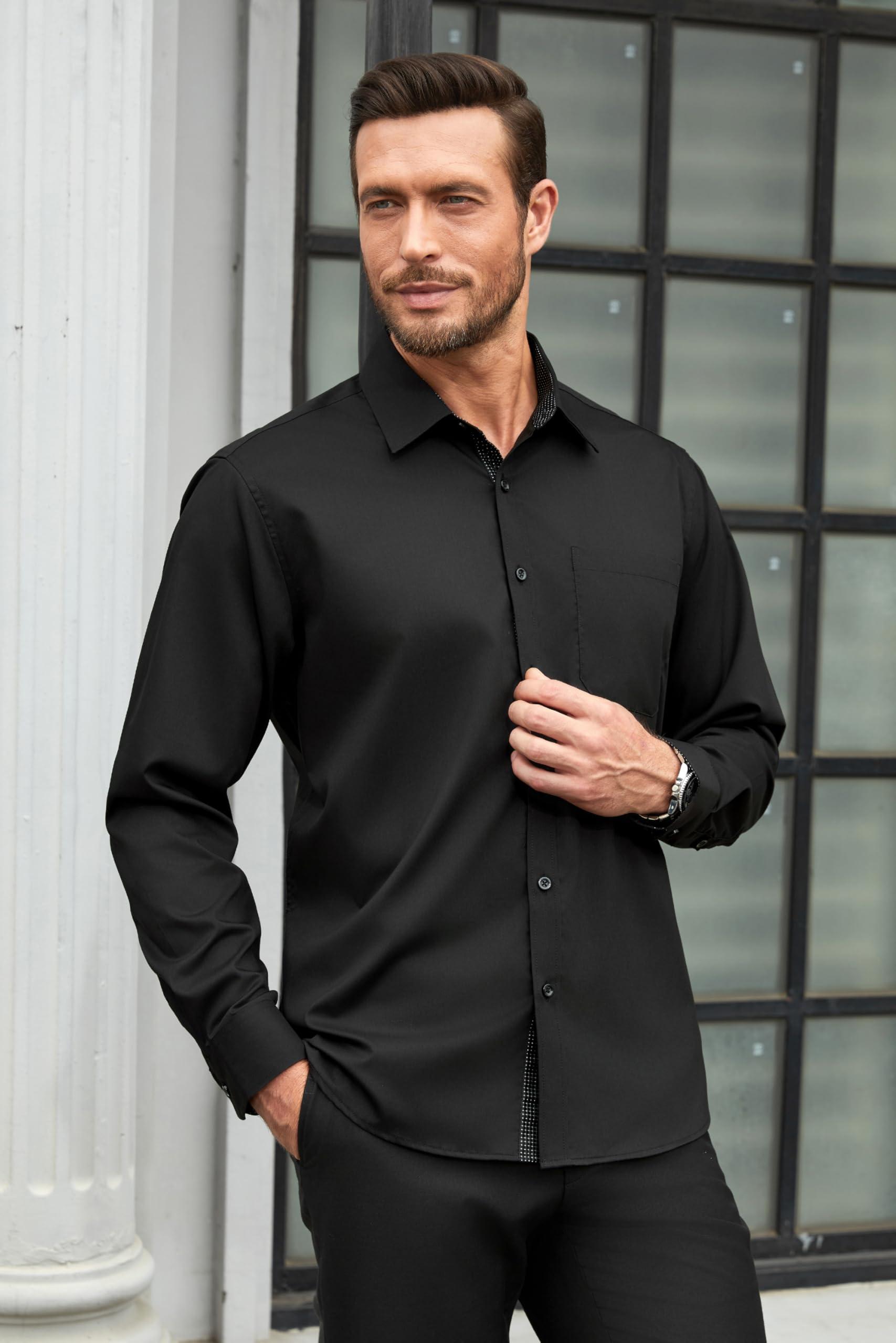 Enlision Camicia Uomo Elegante Manica Lunga Regular Fit Camicia Matrimonio Casual Camicie Classiche da Cerimonia Business con Tasca