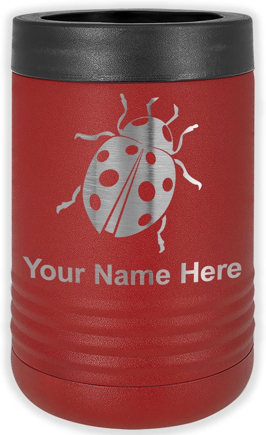 LaserGram Personalized 12 oz. Stainless Steel Can & Bottle Insulator, Ladybug – Keeps Drinks Cold Longer (Light Purple)