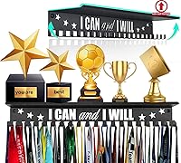 Vista 13 de Percha de medallas de metal, estante antideslizante para trofeos con 20 ganchos, montaje en pared, resistente, no doblado, soporta 22-33 libras