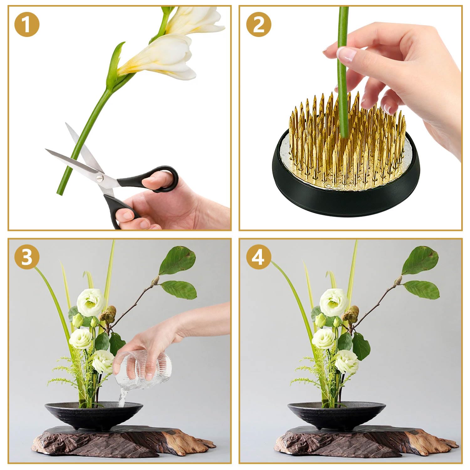 Ovtai 4 Pezzi Flower Frog, Misure Differenti Ikebana Kenzan, Perno Disposizione Fiori con Spazzola Pulizia, Disposizione dei Fiori Pin, Rana Fiore Adatto per Negozio di Fiori Ristorante Soggiorno