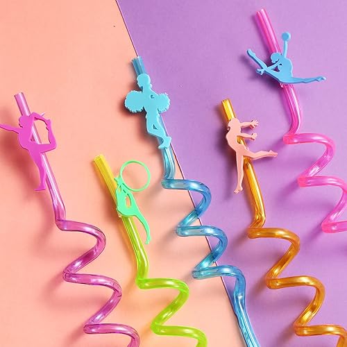 Miniatura 2 de 24 popotes de gimnasia reutilizables para bailar, bebidas de plástico, para cóctel, con decoración de dibujos animados, para niños, gimnasia, diso,