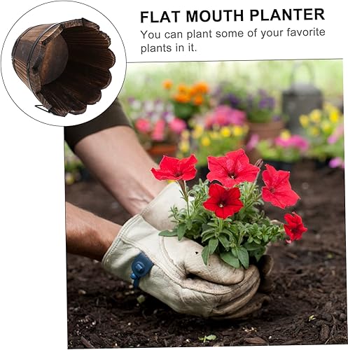 Miniatura 2 de Maceta de madera maciza carbonizada para suculentas, diseño retro de boca ondulada, gran decoración de escritorio, soporte para plantas para el