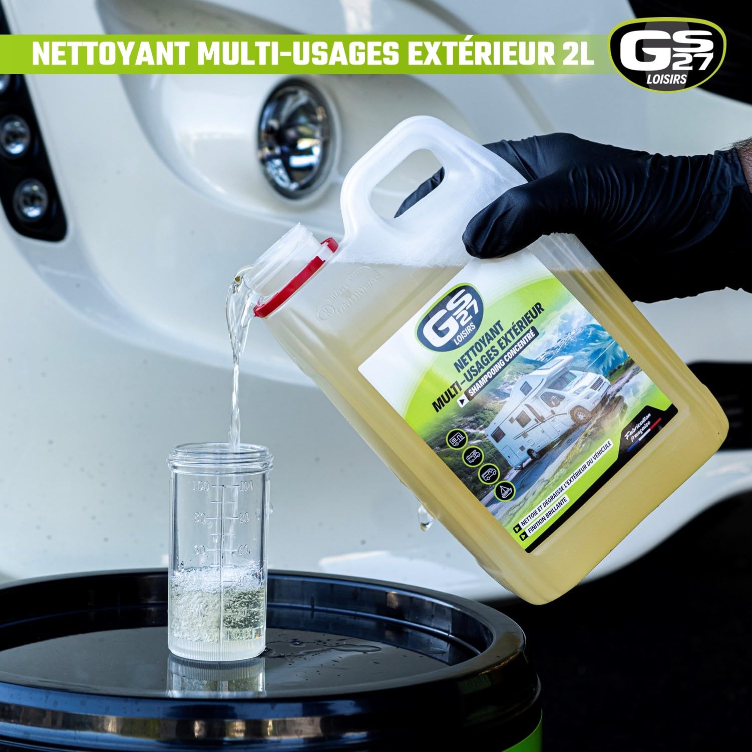 GS27 - Nettoyant Multi-Usages Extérieur pour Camping-Car, Van, Caravane et Bateau - Toutes Surfaces - Finition Brillante - Formule Concentrée - Format Compact - Fabriqué en France - 2L
