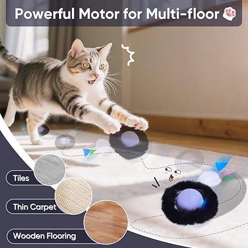 Miniatura 6 de ORSDA Juguetes para gatos de interior, bola móvil activada interactiva, bola rodante rápida automática para gatos adultos, juego de captura de