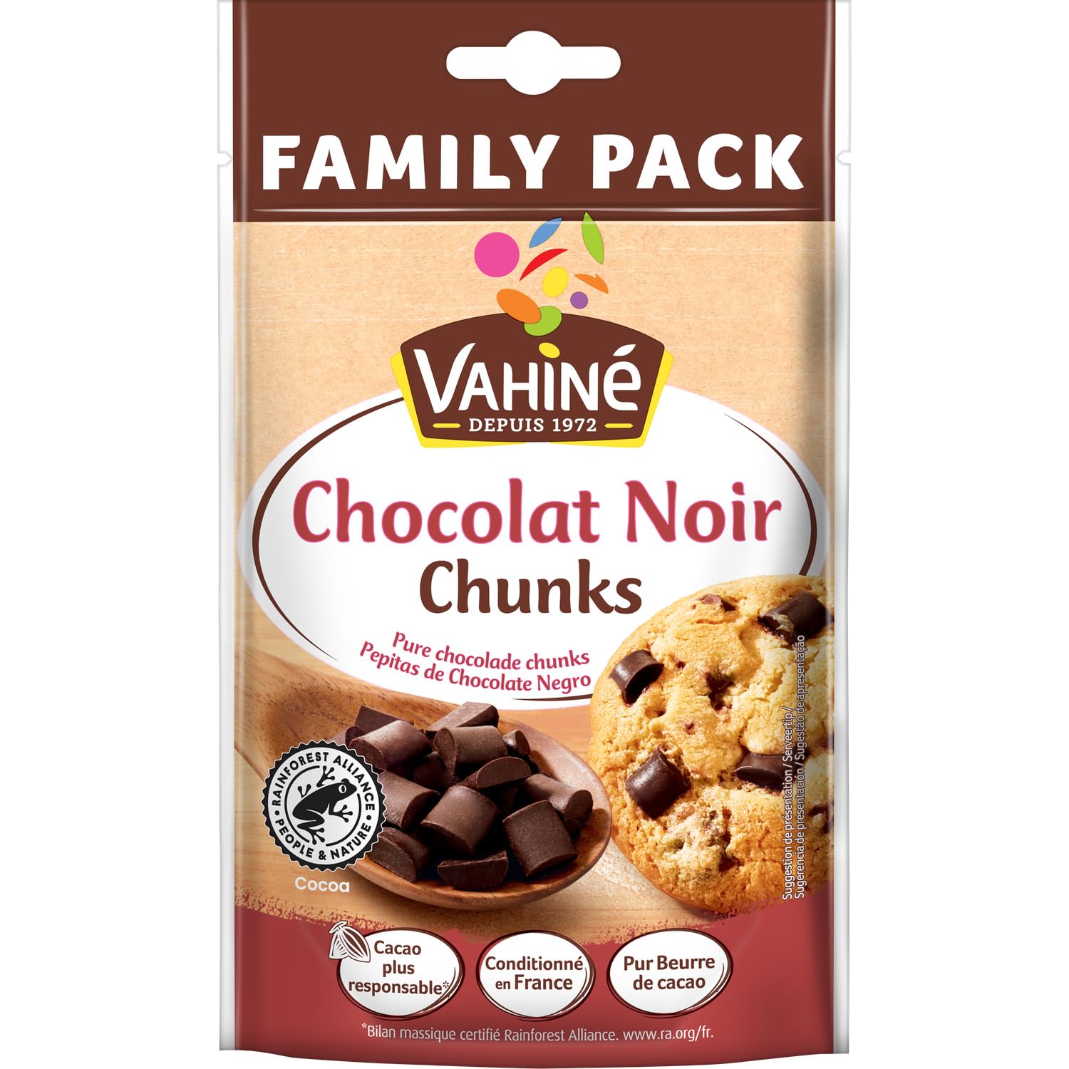 VAHINE Pépites de Chocolat Noir 180 g — Pur Beurre de Cacao, Forme Idéale pour Cookies et Desserts Maison, Conditionné en France, Cacao Plus Responsable - Lot de 3