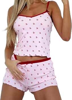 American Trend Women's Strawberry Print Pajama Set – Cami Top & Shorts Sleepwear, Medium - View #12