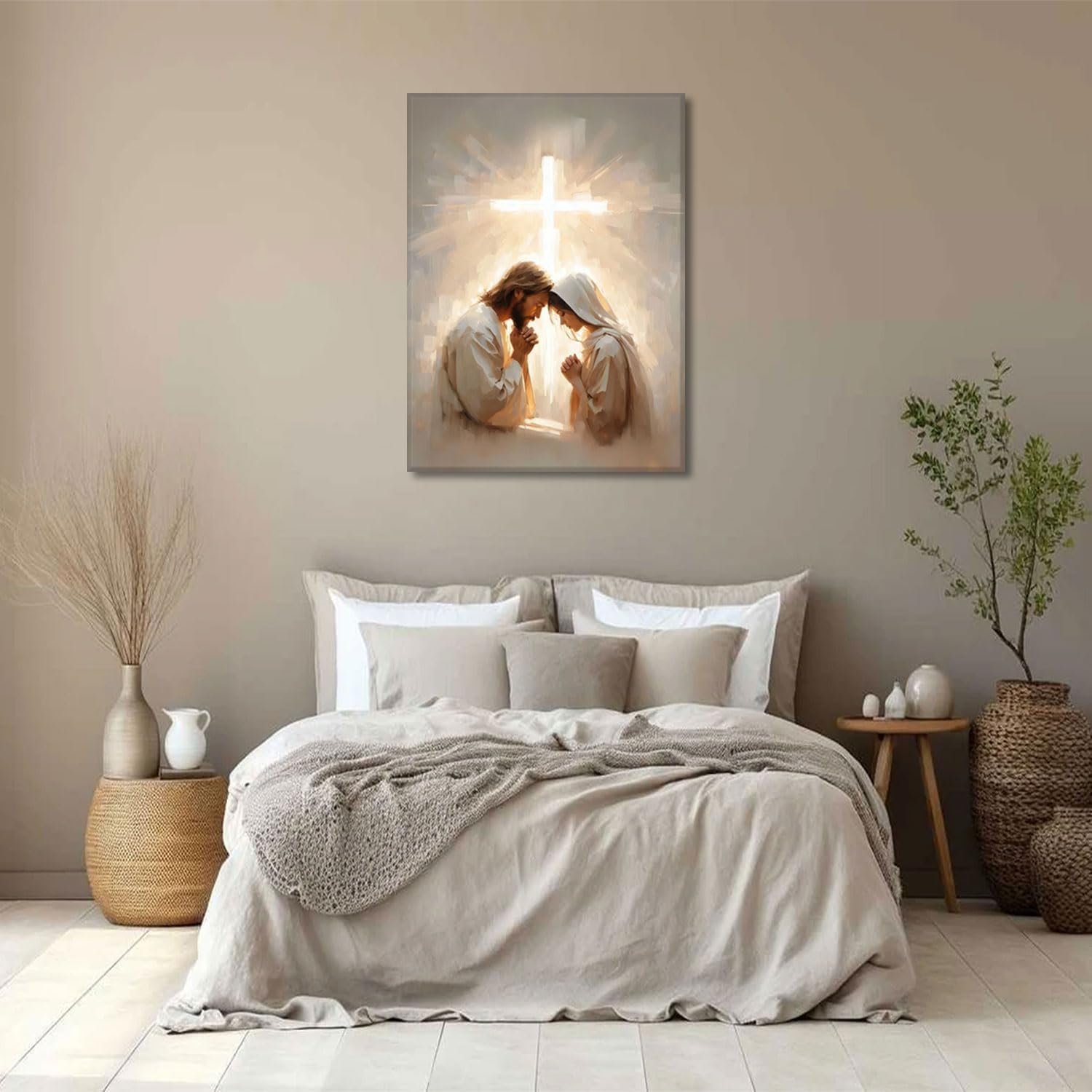 Jesus Praying with Woman Canvas Wall Art Christian Wall Decor Pictures Radiance Of The Cross Painting God Poster Prints for Living Room Bedroom Church Home Decorations 12x16in Ready to Hang - Image 7