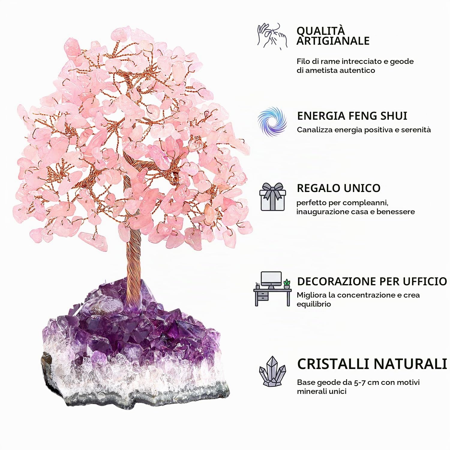 Crystal Tree - Albero dei soldi con ametista, decorazione da scrivania con albero della vita viola, accessori per ufficio zen, regalo di compleanno unico per donne, arte con cristalli di