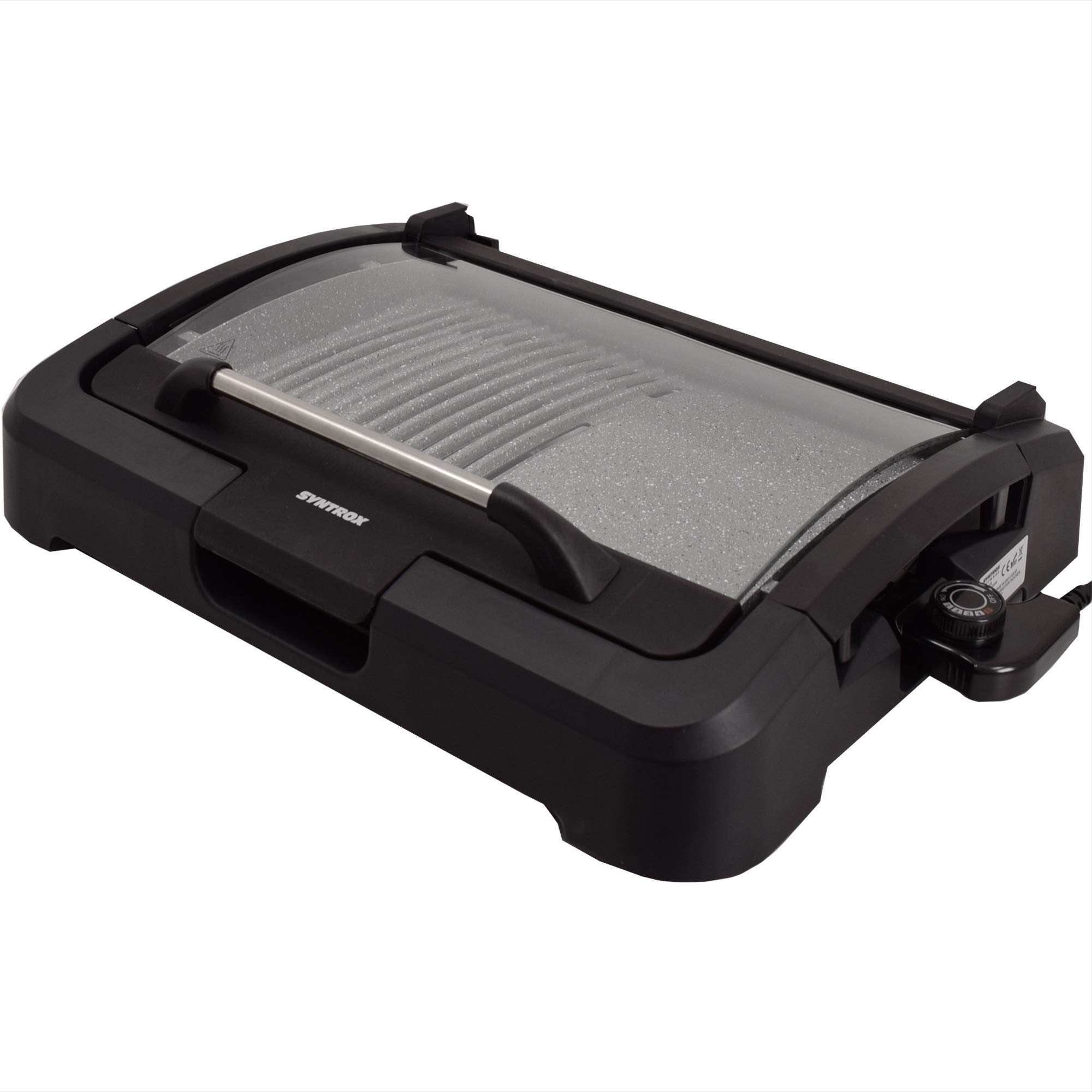 Syntrox Germany TG-2200W elektrischer Tischgrill mit Keramik Grillplatte Elektrogrill BBQ Grill Barbecue mit Glasdeckel