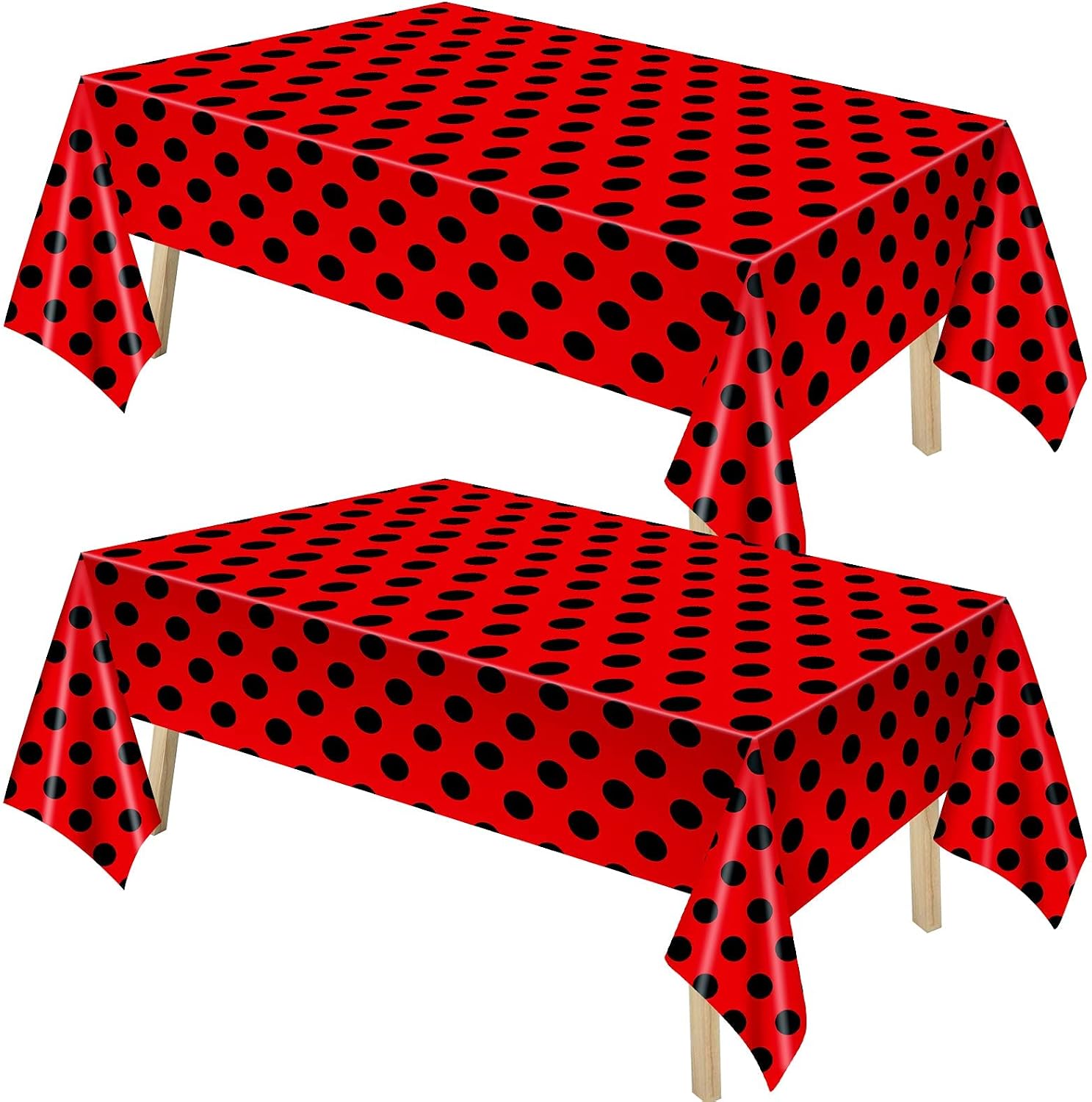 Tegeme Ladybug Tablecover Ladybug Party Tablecloth Vintage Polka Dots Tablecloth Rectangular Black and Red Ladybug Table Covers for Birthday Picnic Dining Kitchen Party Decor (2 Pieces)