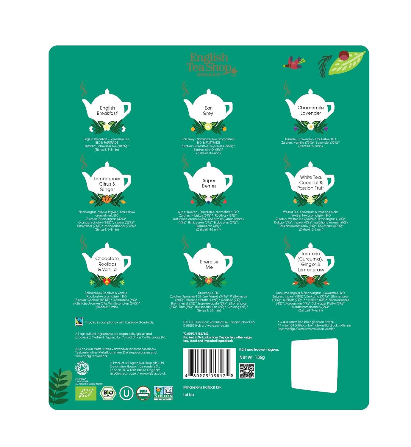 English Tea Shop - Ultimate Tea Collection- Gift Tin - 72 Tea Bags Sachets, 54g