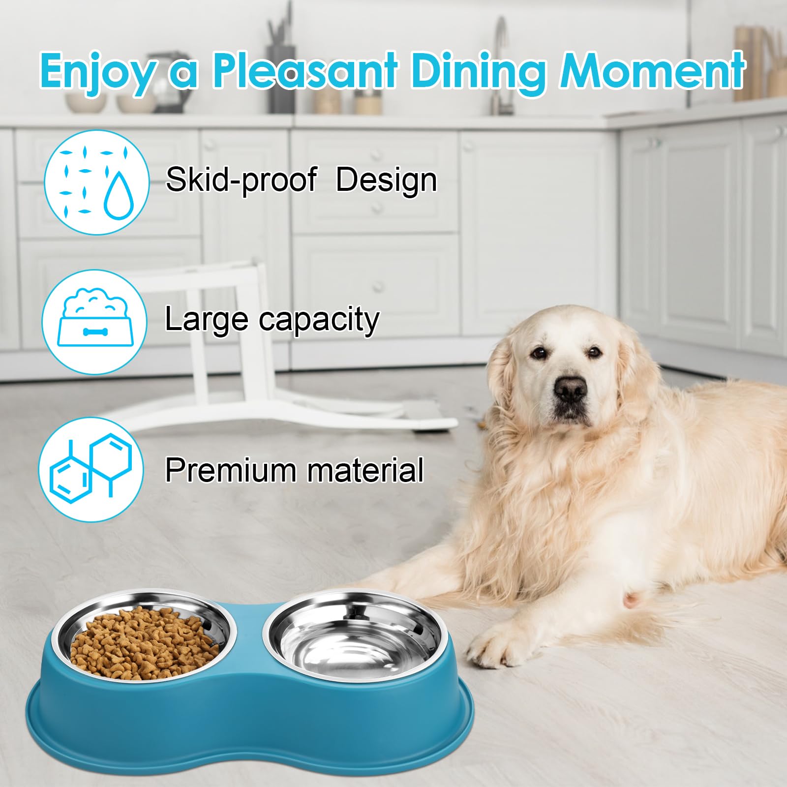 Epetslove Juego de cuencos grandes de acero inoxidable para perros con base antideslizante, cuencos de alimentación para mascotas con bordes elevados para evitar derrames, plato para perros y gatos