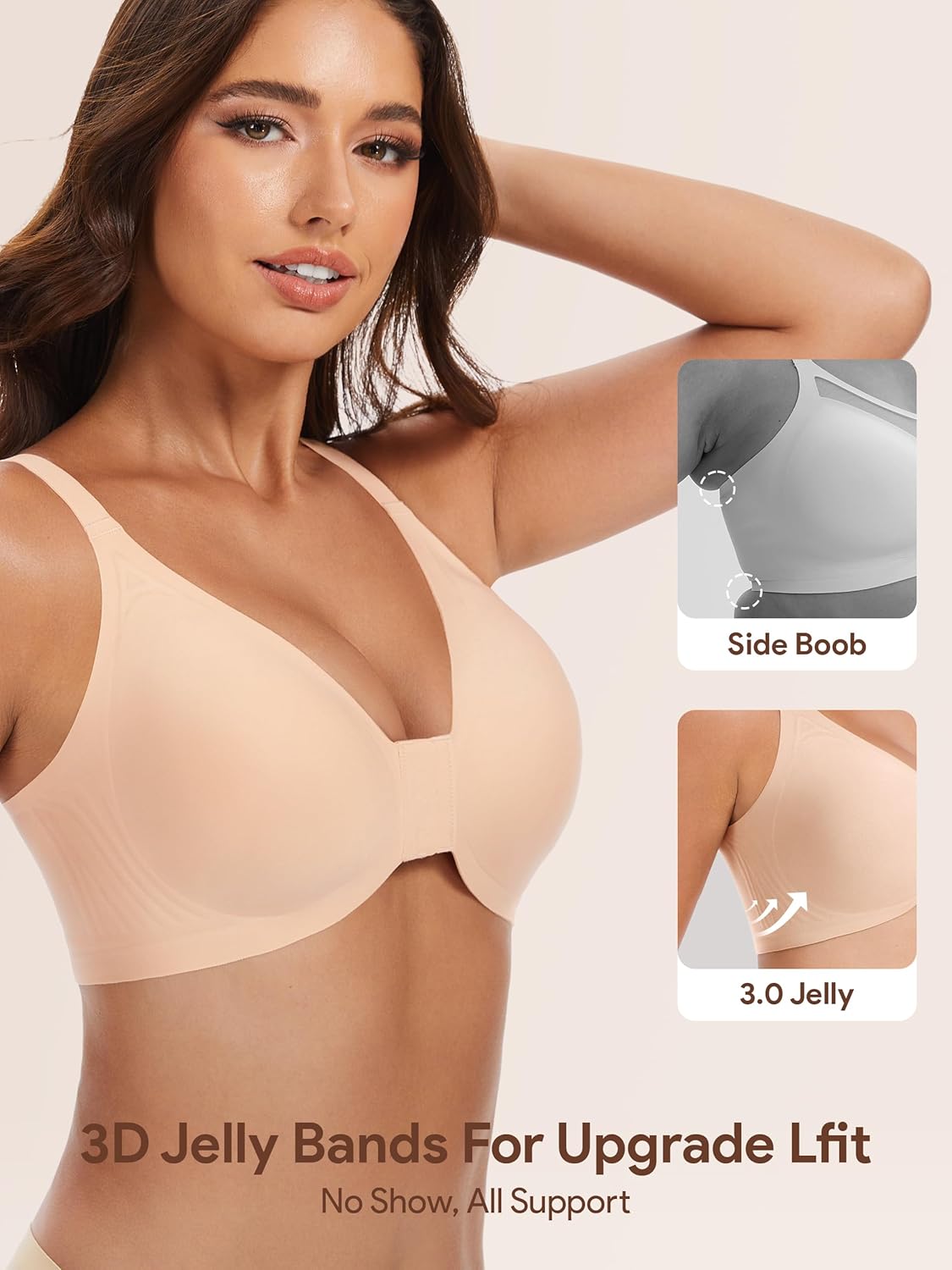 Angelhood Front Closure Bras for Women, Wireless Bra with Jelly Support, Supportive Mastectomy Bras Padded Bralette - Image 5