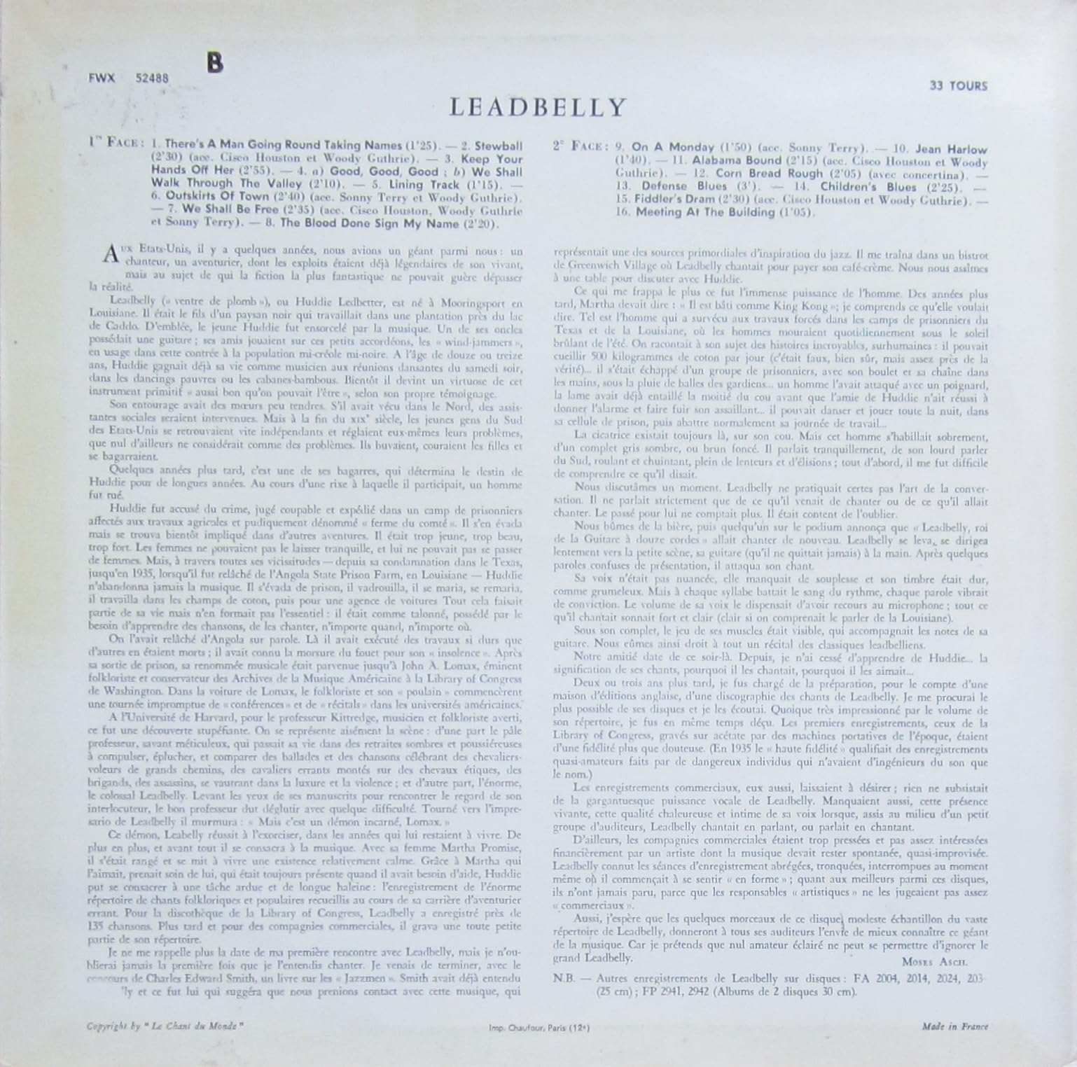 sings folk songs LP