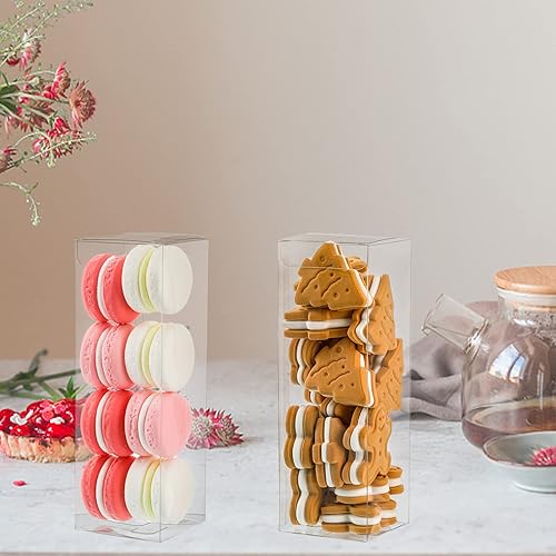 Miniatura 5 de Peohud 80 cajas transparentes para regalos, 2 cajas transparentes de 2 x 2 x 6 pulgadas, cajas de embalaje de plástico con chocolate macarrón para