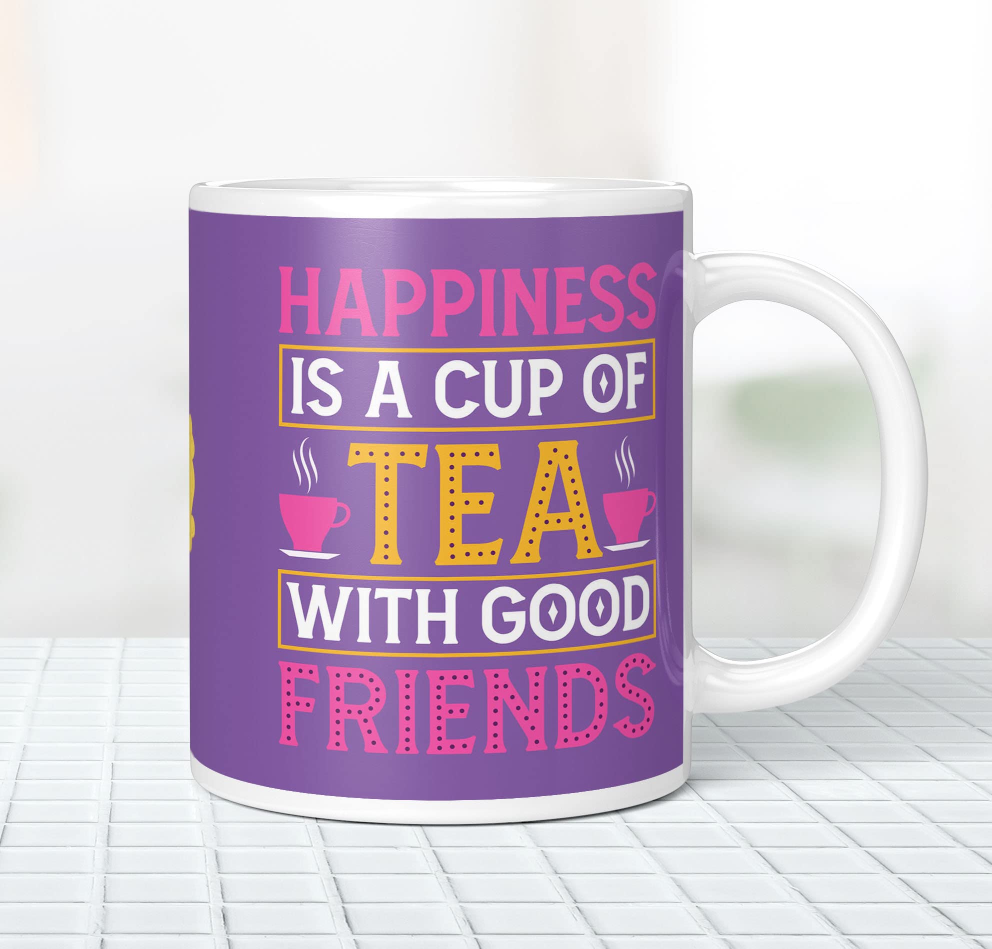 NH10 DESIGNS Happiness is a Cup of Tea Printed Tea/Coffee Mug for Tea Lovers Girls Boys Family Friends and Teacher, Gift for Chai Lovers (Microwave Safe Ceramic Tea/Coffee Mug 350ml) TEAWM 01