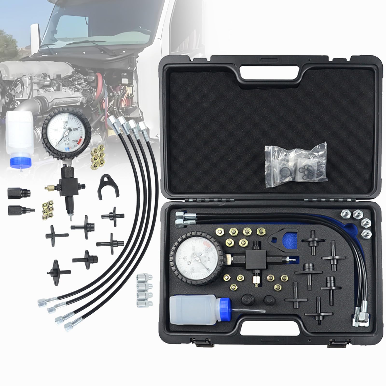 Kit de probador diésel de alta presión, medidor de presión de 2000 bar, herramienta de diagnóstico para pruebas de fugas de inyector con tubo de inyección en blanco