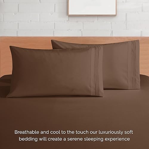 Vista 22 de Elegance Linen® - Juego de sábanas de 4 piezas, resistente a las arrugas, 1500 hilos, ultrasuaves, esquinas tipo bolsillos profundos de hasta 16