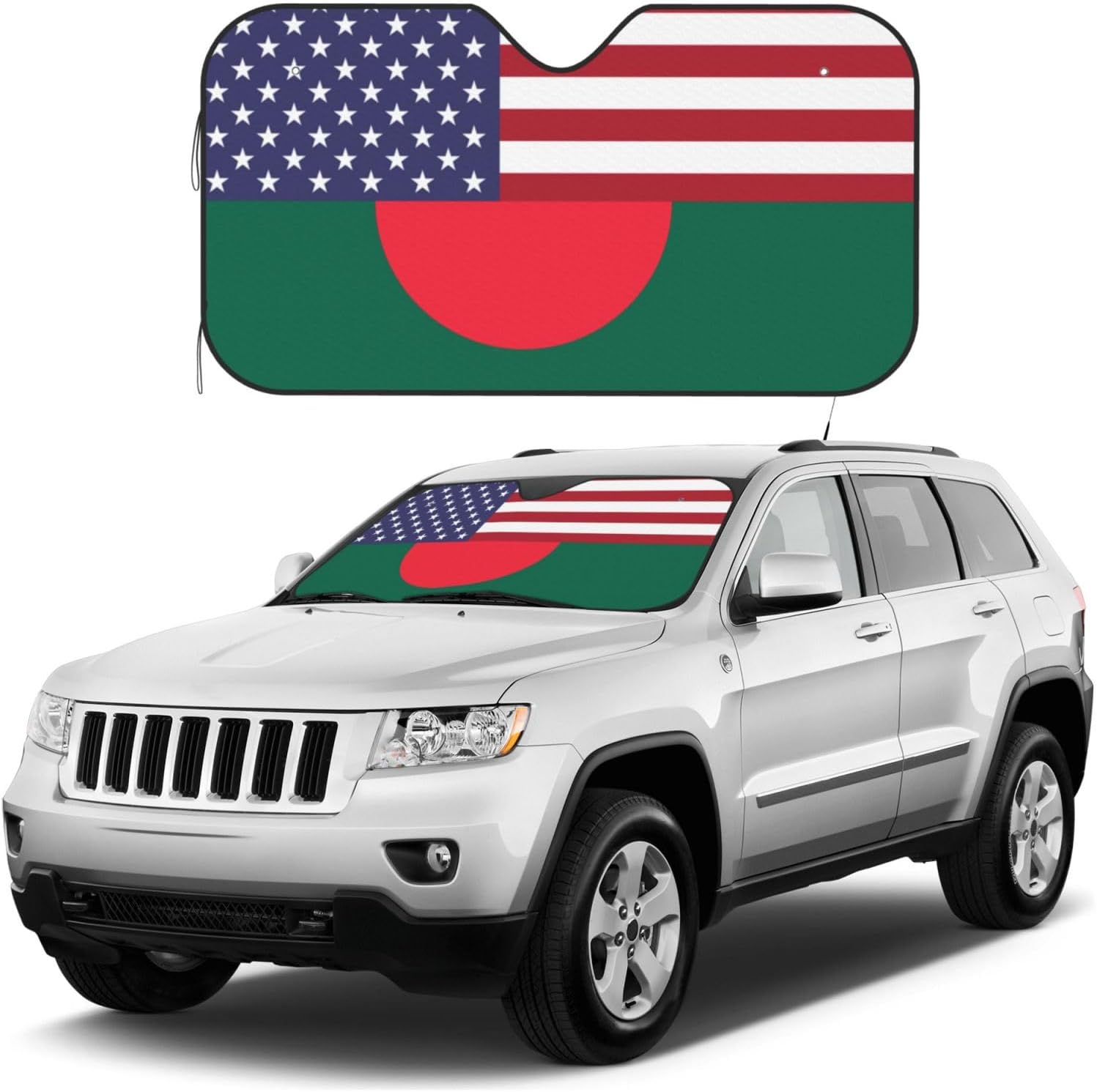 America Bangladesh Friendship Flag Foldable Car Windshield Sunshade Blocks Heat and Sun Glare Uv Rays