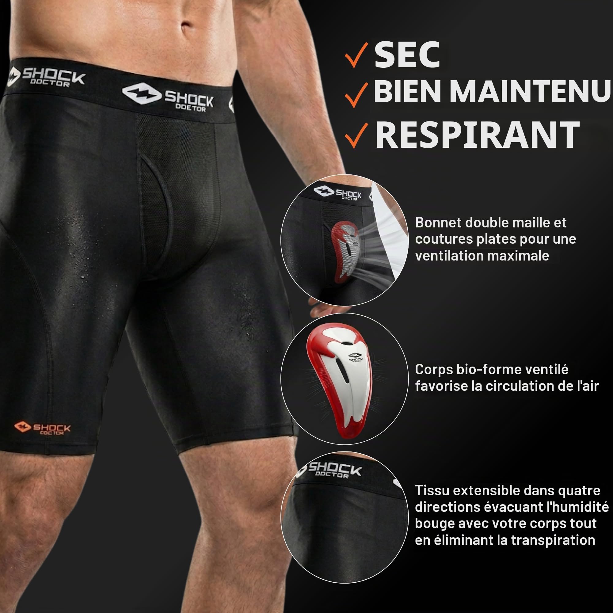Shock Doctor 221 Core Short de Compression avec Coquille de Protection