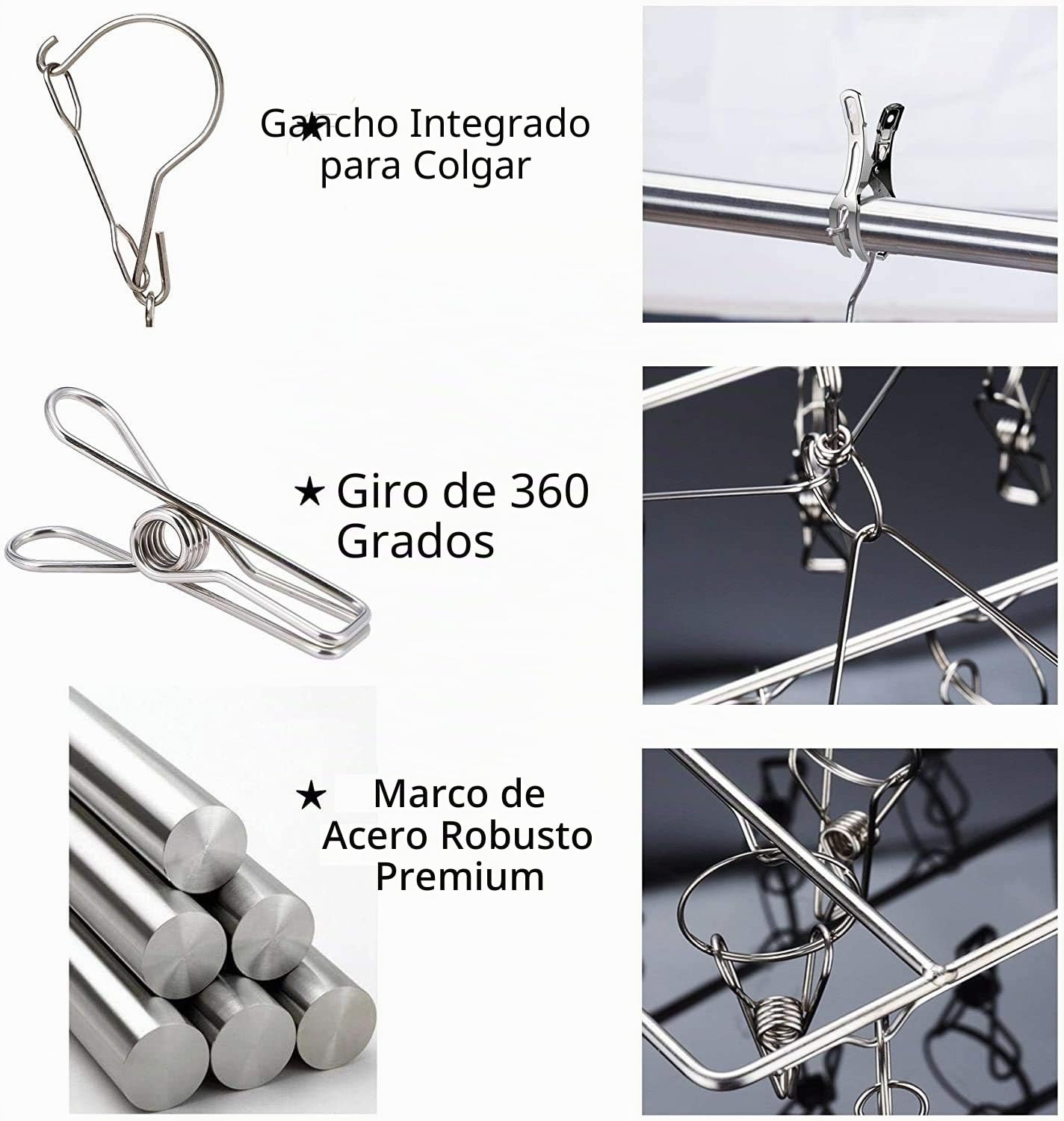 Tendedero de Calceta, Tendedero para Colgar con 36 Pinzas de Acero Inoxidable a Prueba del Viento para Calcetines, Ropa Interior, Ropa, Toallas