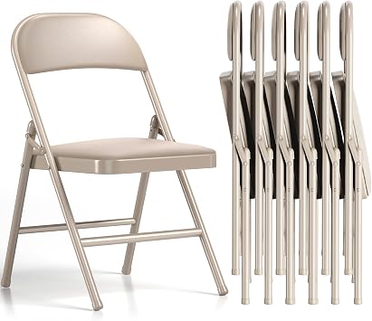 6 Pack Folding Chairs with Cushion Padded Memory Foam Seating Khaki Space-Saving Foldable Chairs for Indoor Outdoor Weddings, Parties, Backyard & Office Events Khaki, 6 Pack
