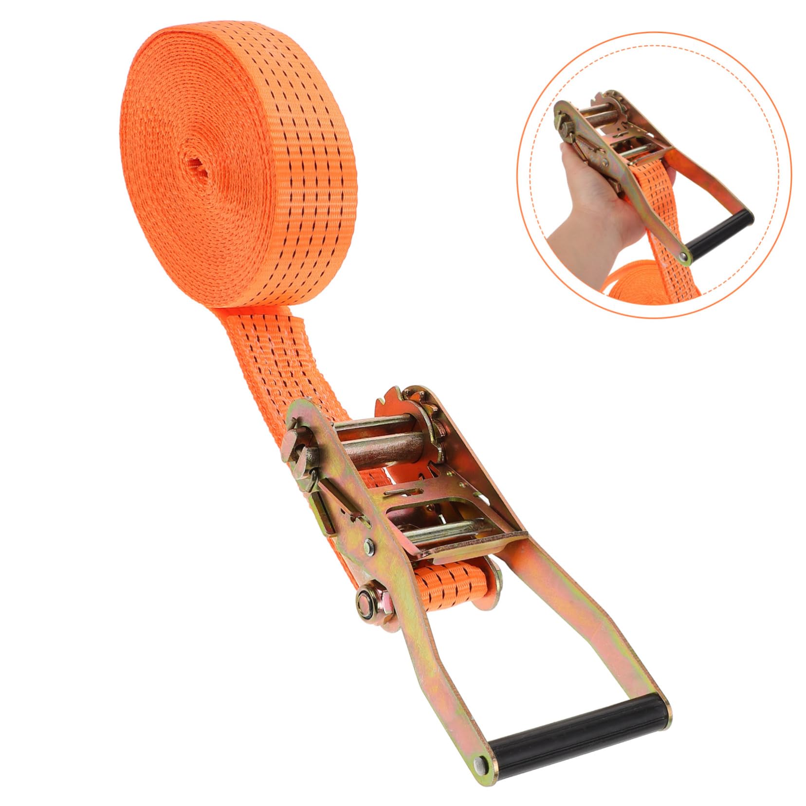Sangle à Cliquet 3 Ton en Polyester et Métal, Orange | Multi-usages pour Bagages et Chargement, Serrage à Cliquet, Maintien Fiable