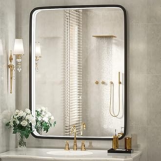 36x28 Inch LED Bathroom Mirror with Lights, Black Metal Frame 3-Color Wall Mounted Lighted Vanity Mirrors for Wall,Anti-Fog 3000K/4500K/6000K Dimmable Led Mirror,ETL Listed LED Driver