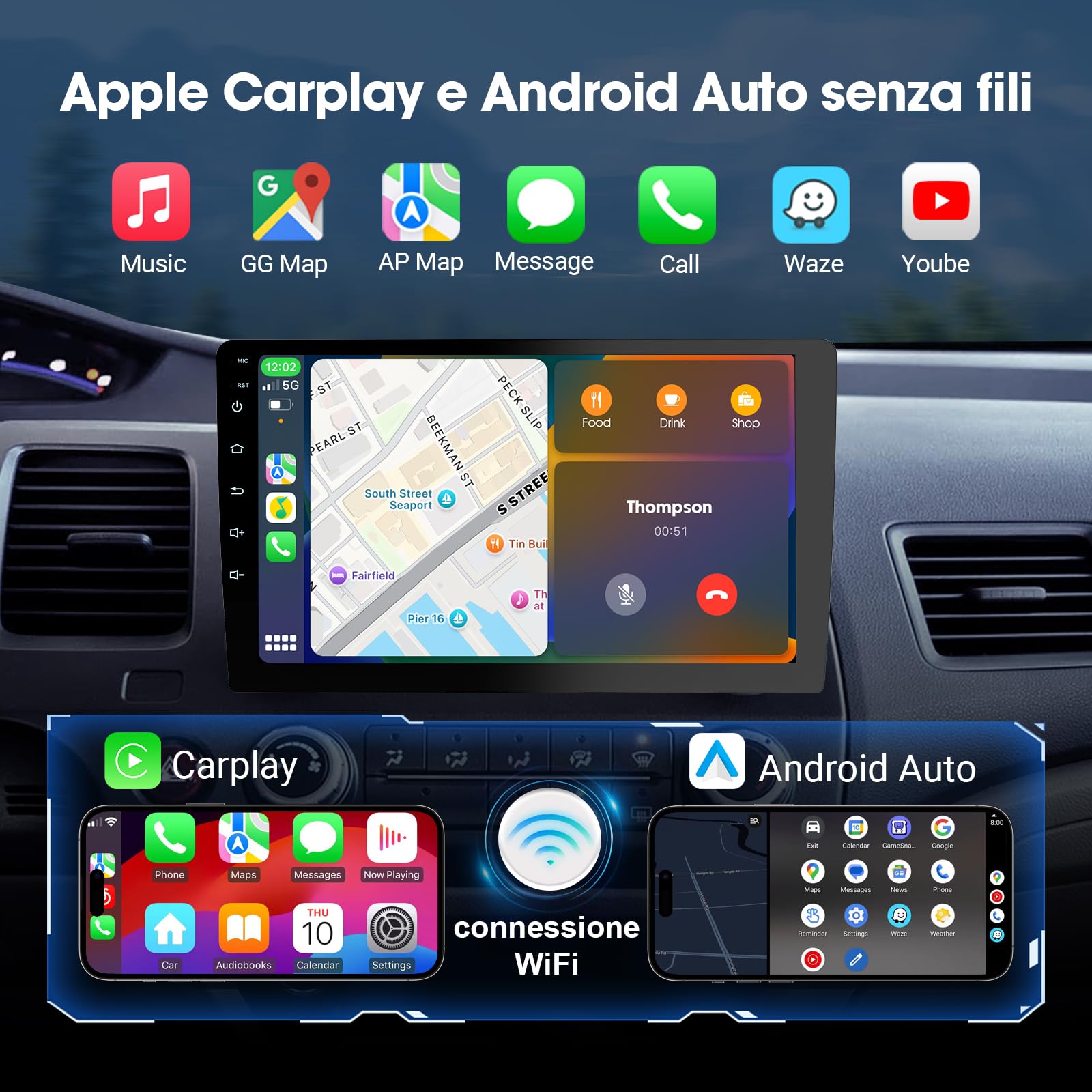 Haudio Autoradio da 9 Pollici, Autoradio 2 DIN con Apple Carplay Wireless & Android Auto, Telecamera Retromarcia HD, Navigazione GPS, Mirror Link, Radio SWC/AM/FM Adatta Maggior Delle Auto 2+64 GB