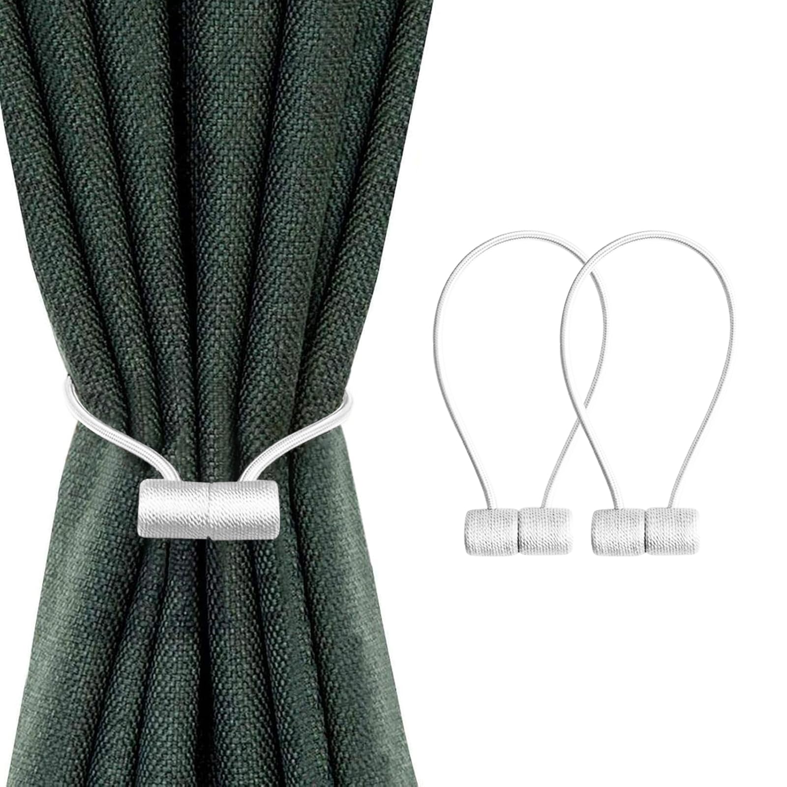 SUOXU 2 Pieces Magnetic Curtain Tiebacks, Curtain Clip Cord Buckle, Curtain Weaving Clip, Used for Home Office Cafe Decorative Buckle, No Need to Perforate Magnetic Snap Curtain Strap (White) — image 1
