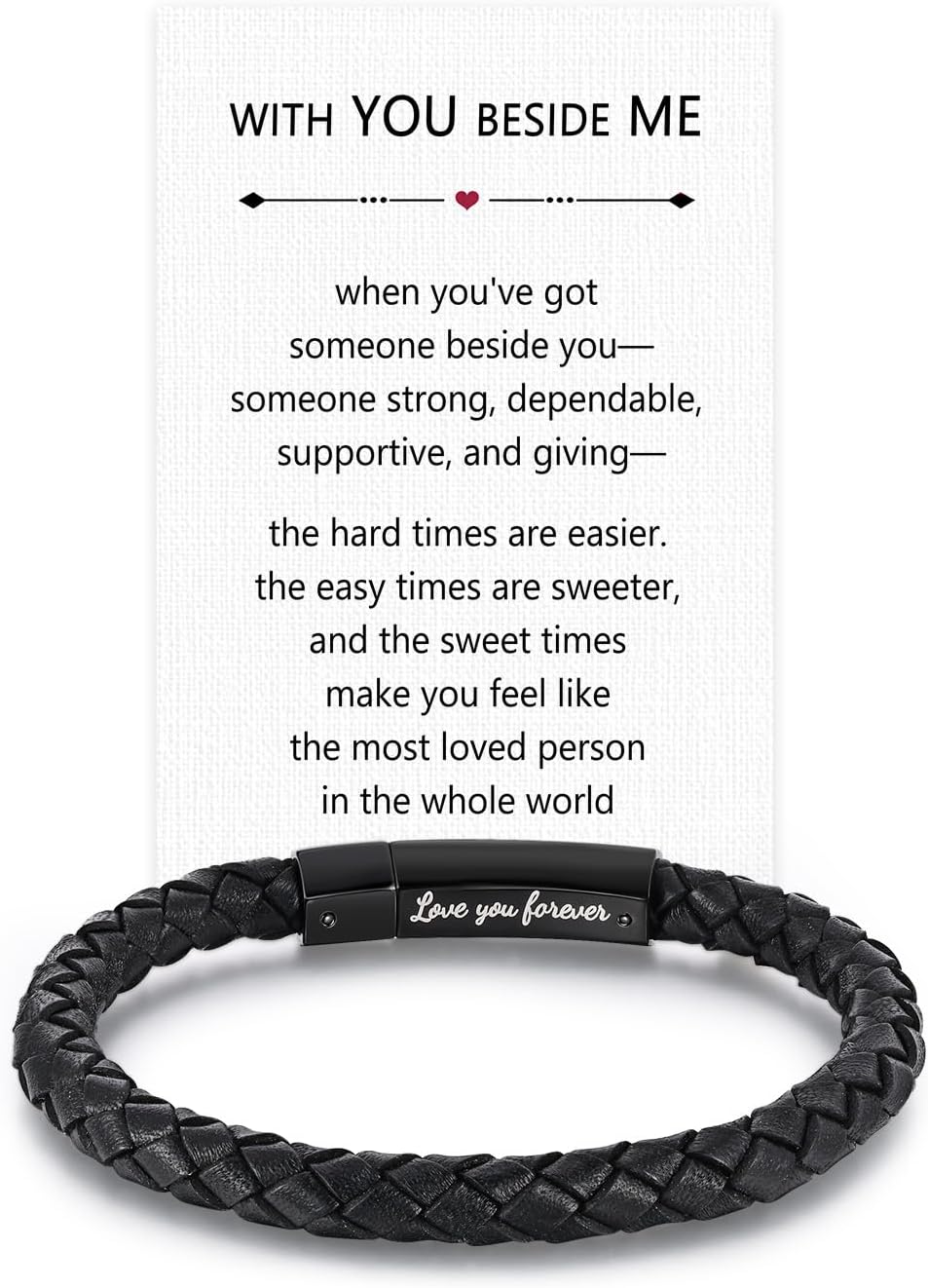 Valentine's Day Birthday Gift for Men Braided Genuine Leather Bracelet for Men Dad Husband Boyfriend Son Brother Nephew Uncle Black Braided Leather Engraved with Love You Forever Jewelry 7.5|8.5|9 In