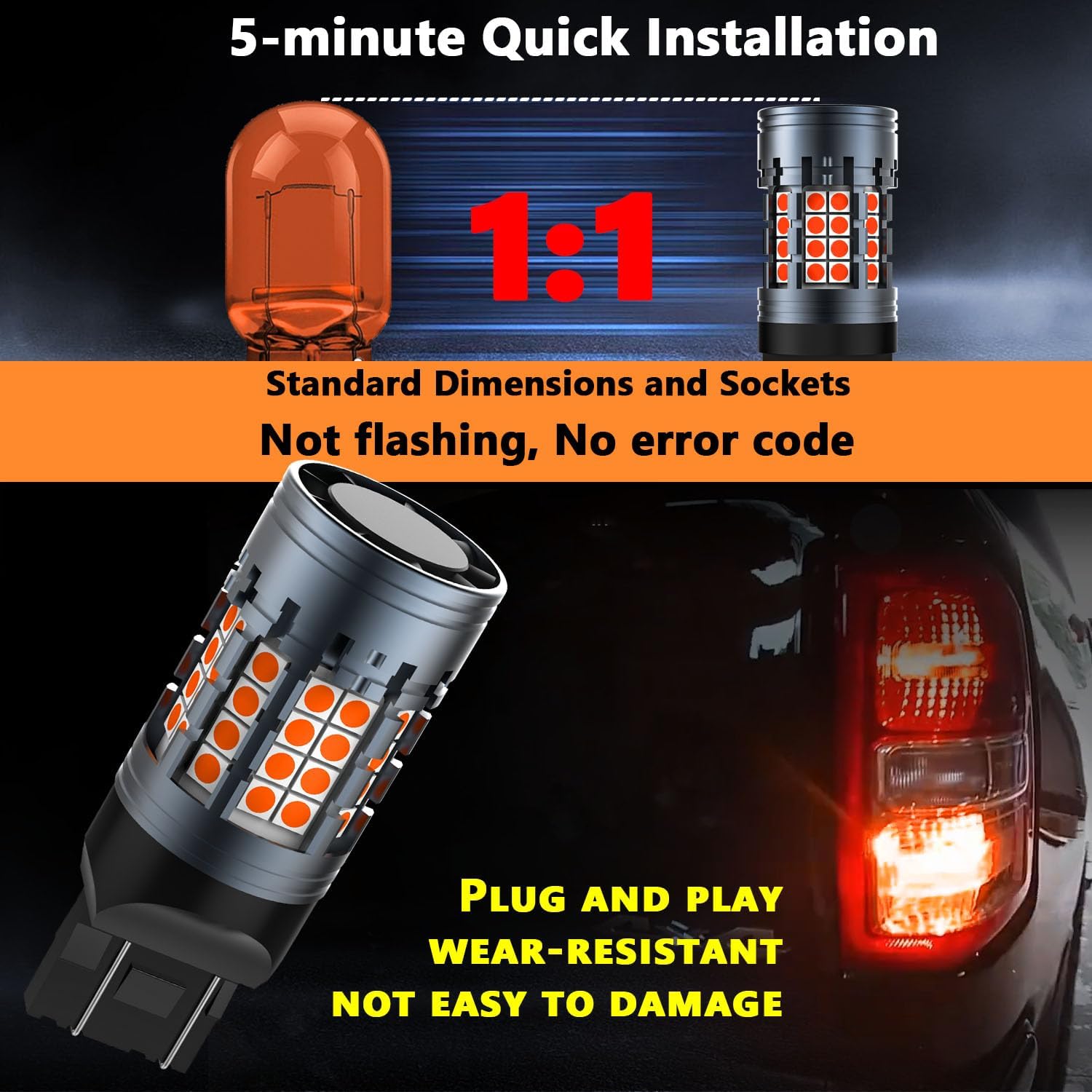 7440NA WY21W LED Bulbs Amber for Ram Promaster 1500 2500 3500 Rear Turn Signal Lights 2014-2022 2023 2024 2025 2026, 2700K Bright Yellow LED Indicator Light Bulbs Pack of 2