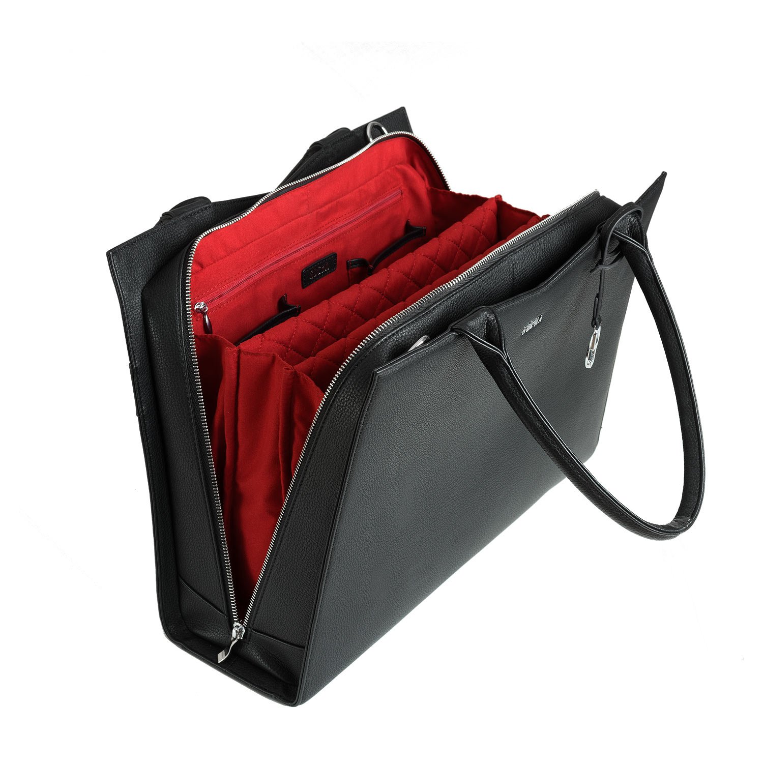 Socha Laptoptasche Damen/Businesstasche Frauen/Aktentasche mit Tragegurt - Elegant - Extra leichte Synthetik - Straight Line Black - 15.6 Zoll Schwarz