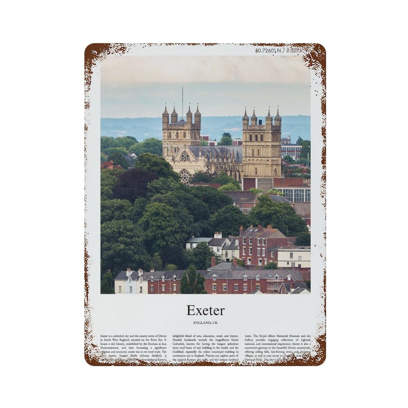 xiaoxiaoshen Exeter England UK City Scenery Wall Decor Art Metal Tin Poster Modern Home Decor Art Home Bar Shop Decorations Vintage Sign 40x30cm