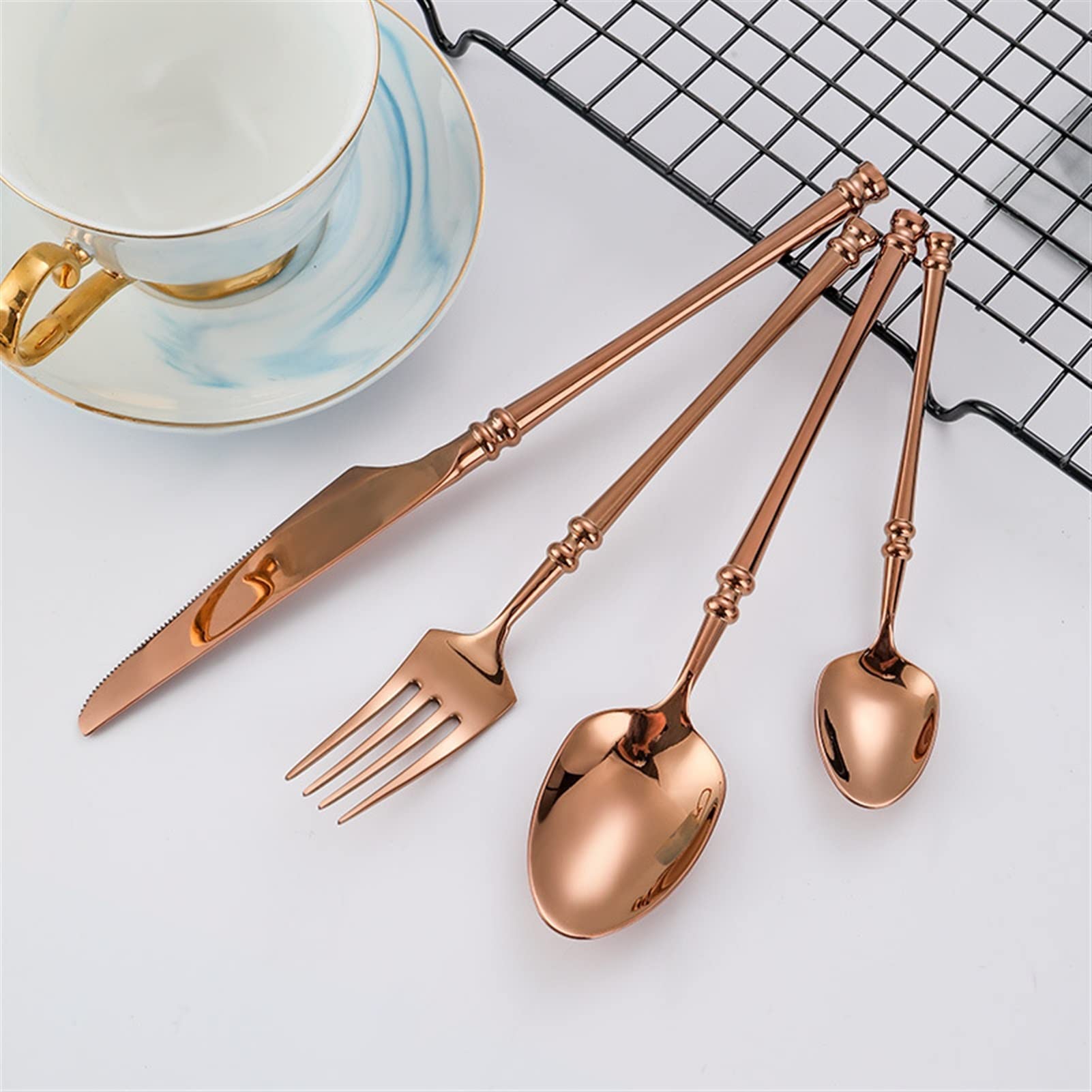 Besteck-Sets Goldbesteck-Set Edelstahl-Geschirr-Set 24-teiliges Messer-Gabel-Kaffeelöffel-Besteck-Set Küche-Abendessen-Geschirr-Set Edelstahl (Color : Black24pcs) (Silver24pcs) (Gold24pcs