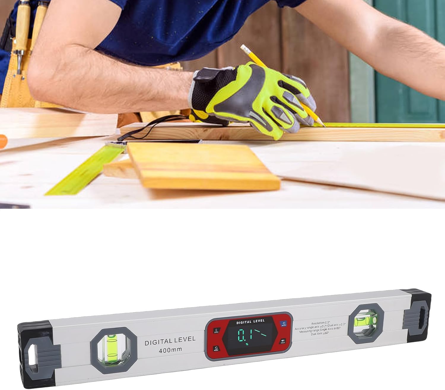 Garosa Digital Level, Dual Axis Measurement with LCD Display and Buzzer, Magnetic Base for Woodworking Construction and Metal Surfaces