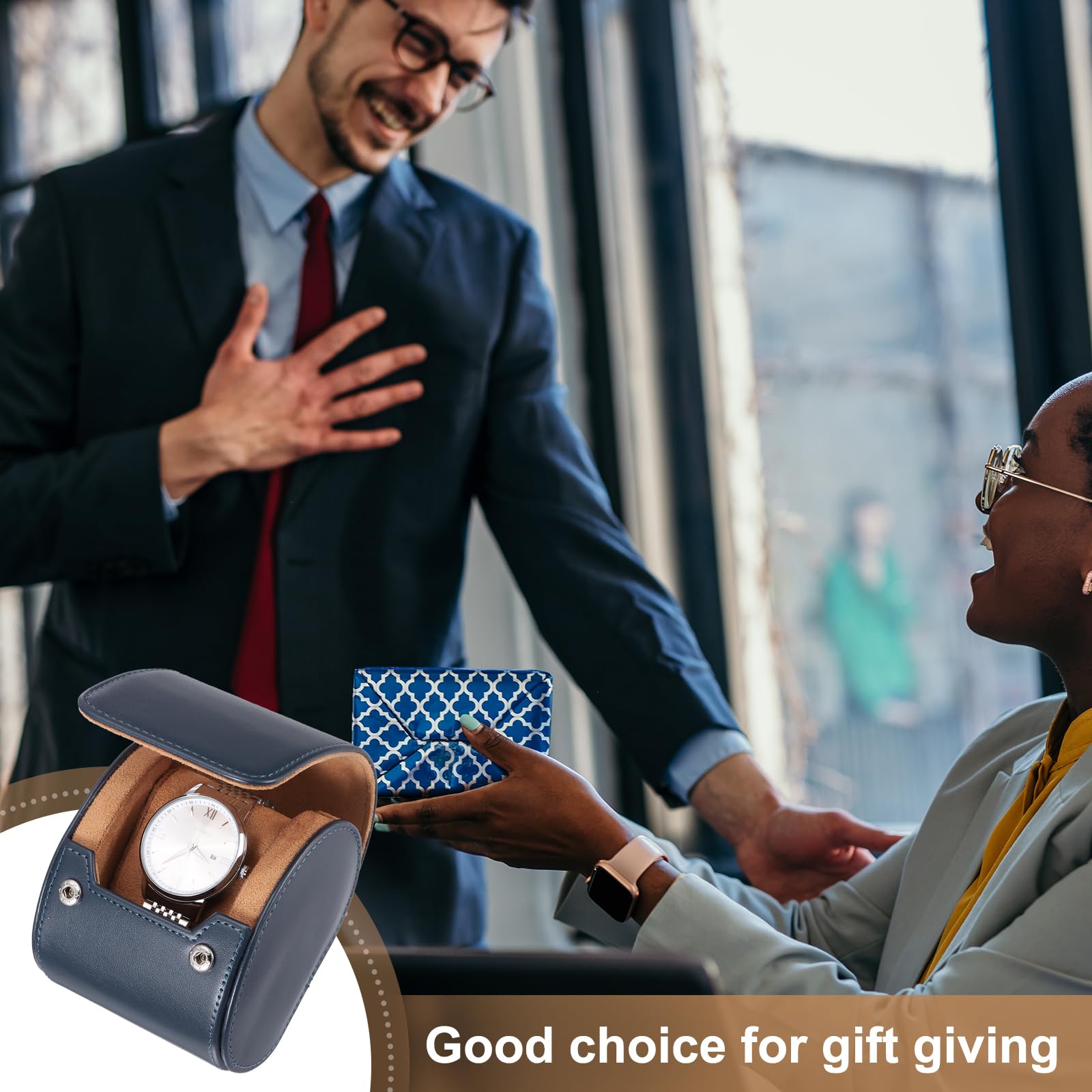 Custodia da viaggio per orologio da uomo in pelle, astuccio arrotolabile per orologio, scatola portaoggetti portatile per orologio, ideale per Natale, compleanno e anniversario, 1 scomparto (blu)