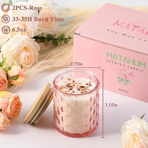 Miniatura 2 de Paquete de 2 velas perfumadas con rosas para decoración del hogar, velas de cera de soja natural de 6.5 onzas, velas de San Valentín para el hogar,