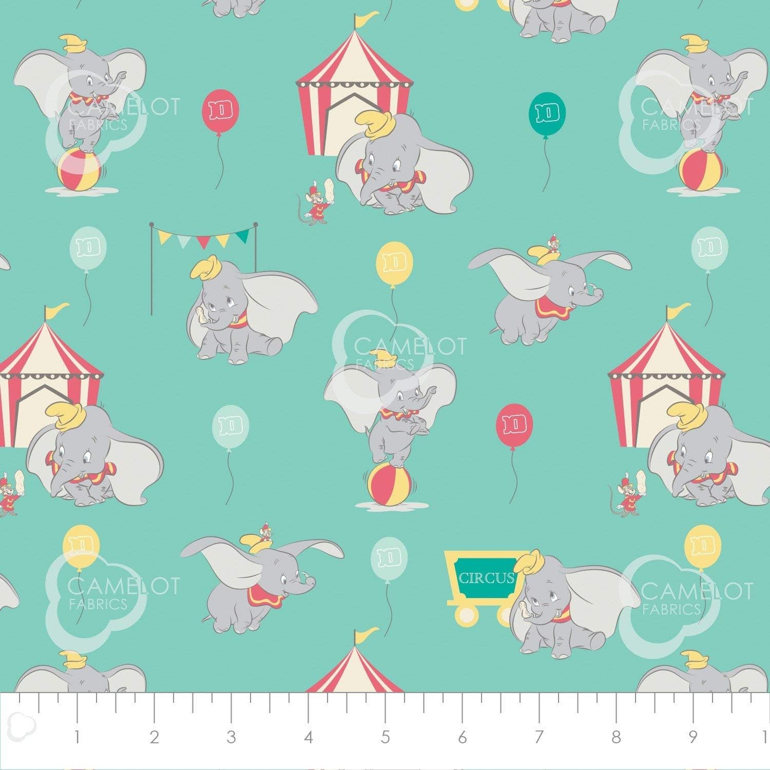 Dumbo in The Circus in Turquoise Premium Quality Cotton by The Yard