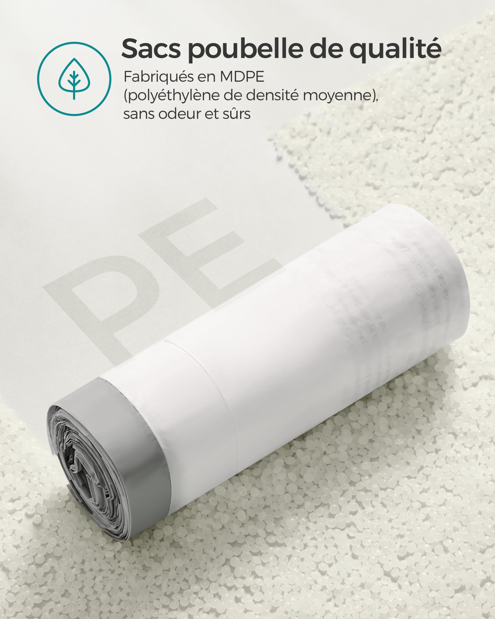 SONGMICS Sacs Poubelle à Cordon, Sacs Poubelle 30L, Code 30A, sur Mesure, 2 Rouleaux, 90 Pièces, Blanc KRB30A02